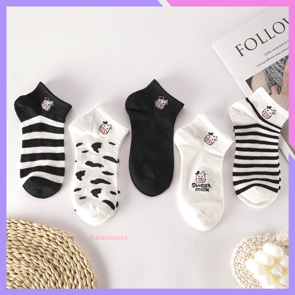 Tất cổ ngắn, vớ cổ ngắn nam nữ  BÒ SỮA ulzzang cotton cao cấp phong cách Hàn Quốc (TP CN 023 – Aninistore)