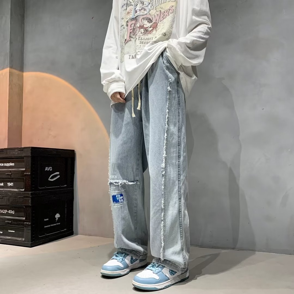 Quần jeans In Chữ size Lớn S-3XL Chống Mài Mòn Thời Trang Hàn Quốc Cho Nam