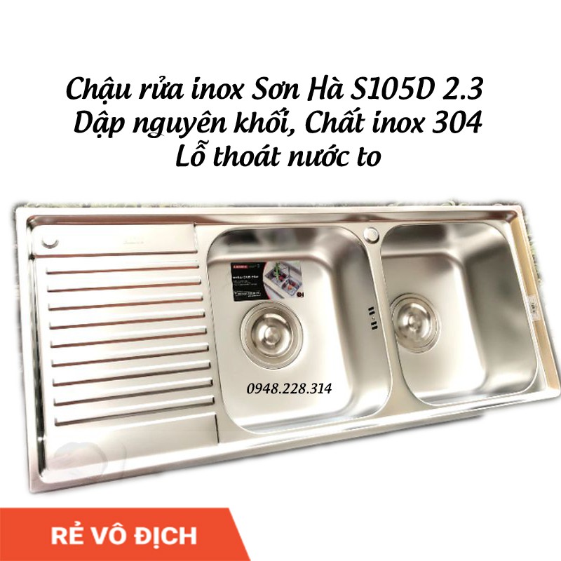 Chậu rửa bát 2 hố 1 bàn Sơn Hà S105 chuẩn inox 304