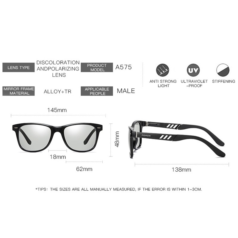 Kính mắt đổi màu đi ngày đêm A575 - Gọng lò xo | BigBuy360 - bigbuy360.vn