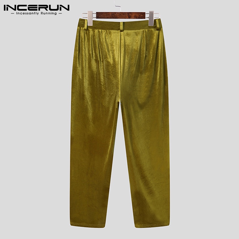 Quần INCERUN chất nhung form suông rộng màu trơn hợp thời trang cho nam