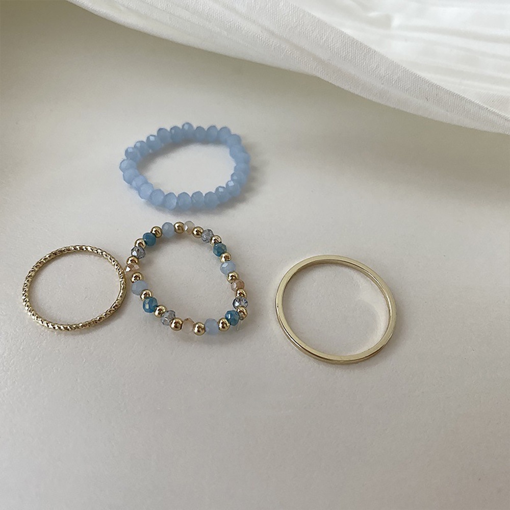 Cod Qipin Bộ 4 Nhẫn Kim Loại Xỏ Hạt Pha Lê Nhiều Màu Sắc Trang Sức Thời Trang Làm Quà Tặng Cho Nữ