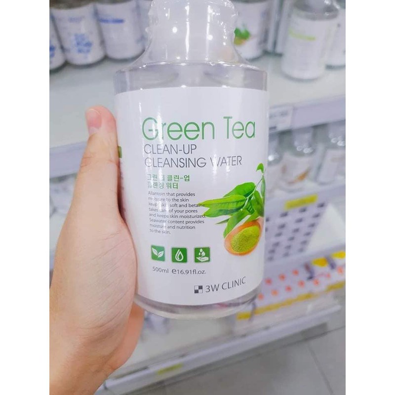 NƯỚC TẨY TRANG TINH CHẤT TRÀ XANH 3W CLINIC GREEN TEA CLEAN-UP CLEANSING WATER 500ML CHÍNH HÃNG - 8363