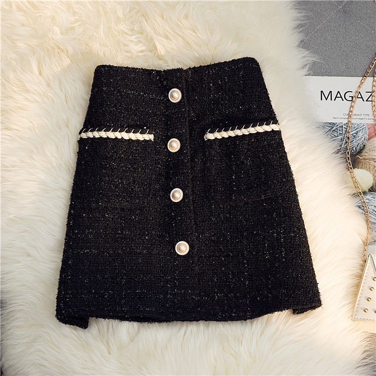 Autumn and winter 2024 new small fragrant wind bright silk skirt women's high waist A-shaped hip skirt temperament thin hip skirt