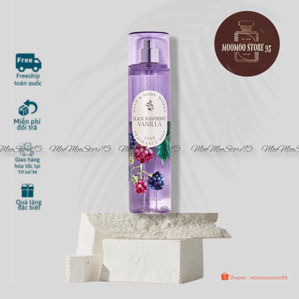 -𝐌𝐨𝐨𝐌𝐨𝐨- Xịt Thơm Toàn Thân Bath &amp; Body Works BLACK RASPBERRY VANILLA