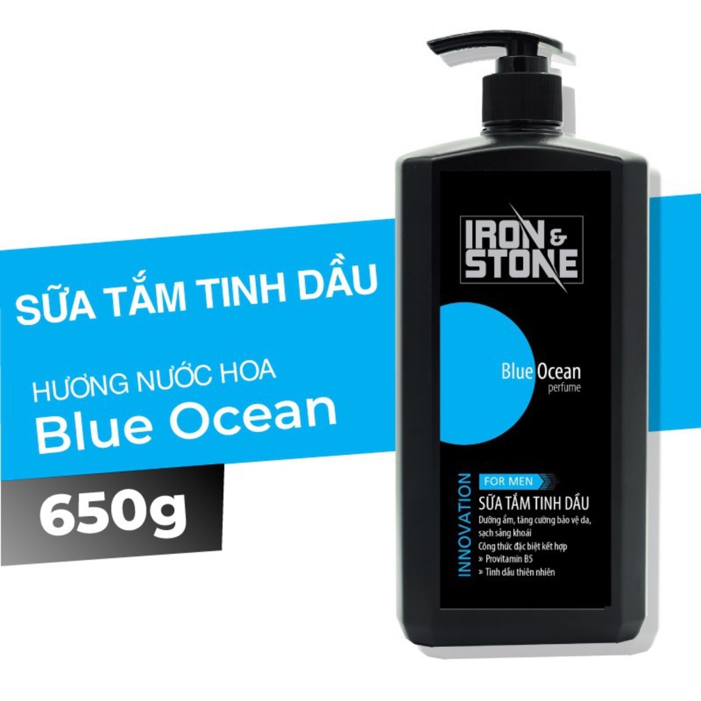 Quà tặng sữa tắm IRON&STONE Innovation hương Blue Ocean dành cho nam dung tích 650G, dưỡng da sạch sâu