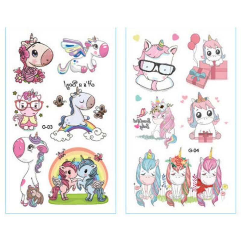 Set 10 Tấm Hình Xăm Dán Tạm Thời Hình Kỳ Lân Hoạt Hình Dễ Thương Cho Trẻ Em