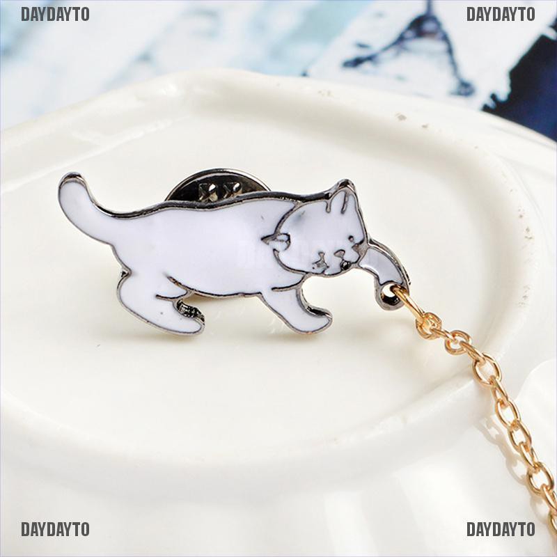 Ghim Cài Áo Hình Mèo Tráng Men Đính Ngọc Trai Dễ Thương