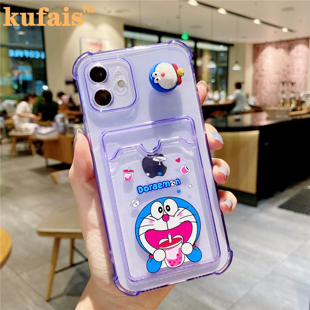 Ốp điện thoại trong suốt có ngăn đựng thẻ hình Doraemon cho iPhone 12 Pro MAX 7 8 Plus X XR XS 11 Pro MAX se2020 | BigBuy360 - bigbuy360.vn