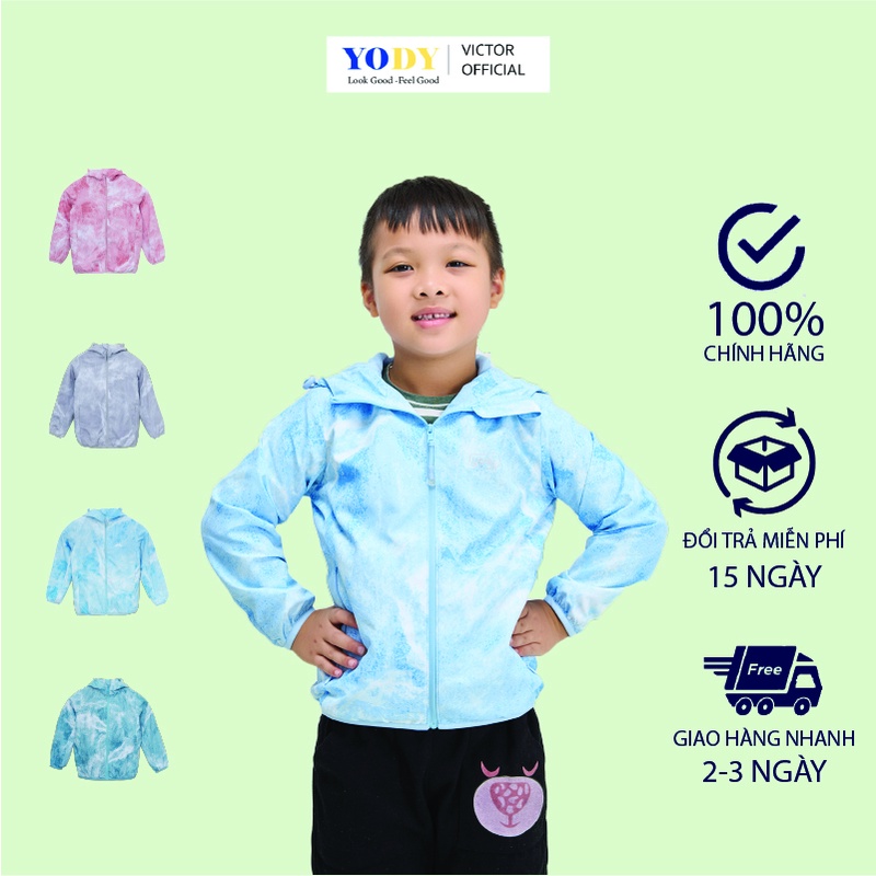 Áo Khoác Gió Kid YODY Thể Thao Phối Lưng Có Mũ Hai Lớp Chống Bụi Trượt Nước AKK4688