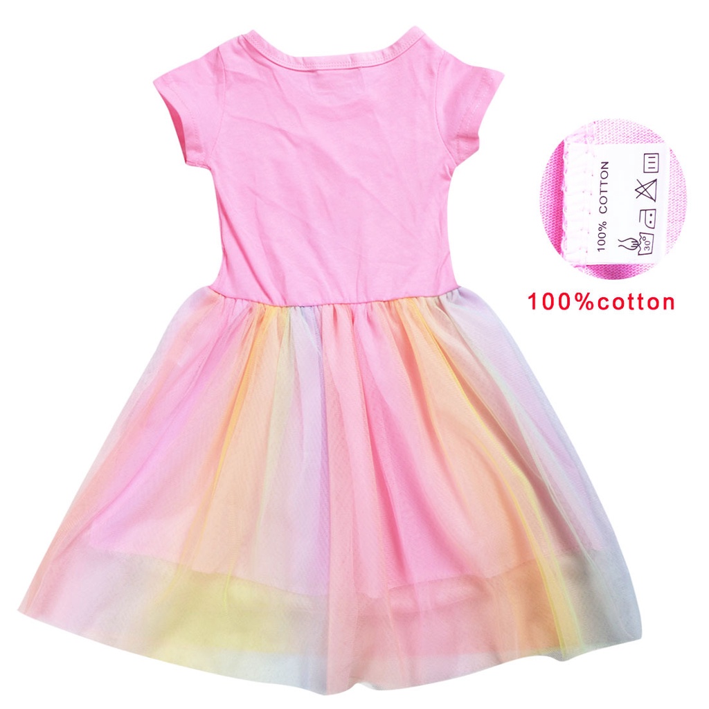 Đầm Công Chúa Mini Tay Ngắn In Họa Tiết Hello Kitty Màu Cầu Vồng Xinh Xắn Cho Bé Gái