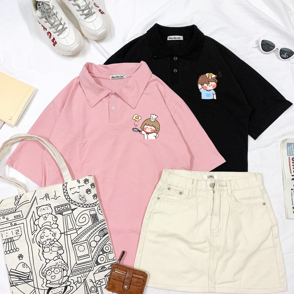 Áo Thun Cổ Trụ Polo IN HÌNH Couple Trứng Phông Unisex Nam Nữ Form Rộng Ulzzang Streetwear TTQ0005