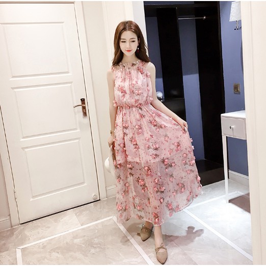 ĐẦM VÁY MAXI VOAN HOA NỔI CỔ YẾM HÀNG QUẢNG CHÂU LOẠI 1 | BigBuy360 - bigbuy360.vn