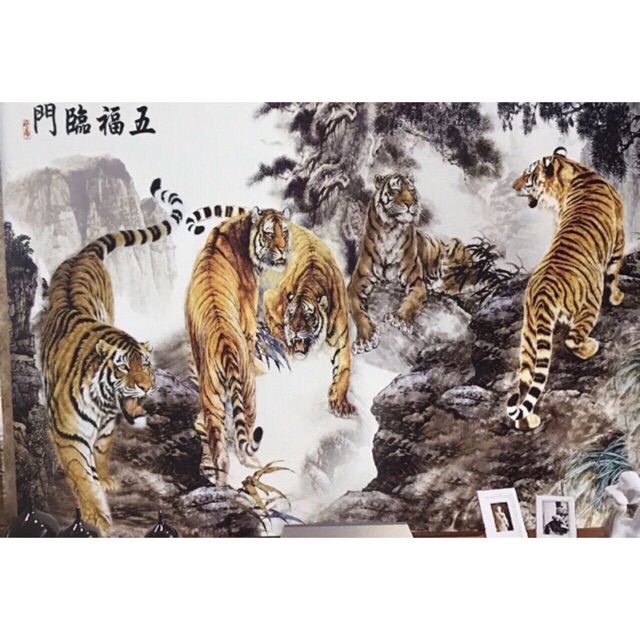 Tranh dán tường TP hình con hổ KT 60x90cm có keo dán sẵn