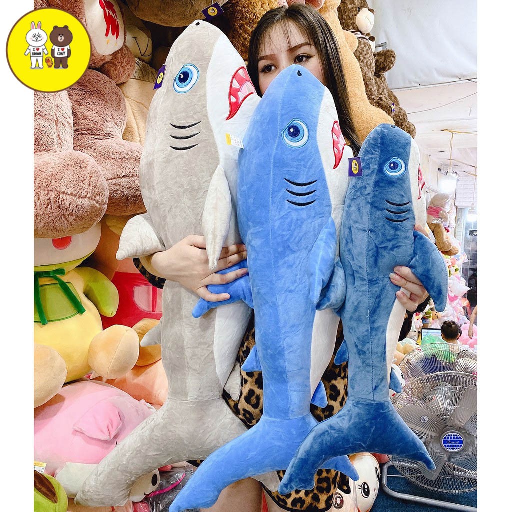 GỐI ÔM Cá Mập nhồi bông Mắt Xanh 3 màu size 65-80-95cm - Đồ chơi quà tặng Hot Trend - Xưởng gấu bông Việt Nam