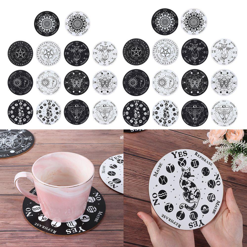 KUNHEV Đế Lót Ly Handmade Bằng Gỗ Hoa Mẫu Đơn|Mặt Dây Chuyền Lục Giác Cắt Laser Cắt Laser Hình Ngôi Sao Mặt Trời Mặt Trăng Màu Sắc Trắng Đen