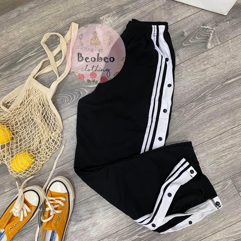 Quần culottes thun đen viền trắng phối nút bấm xẻ ulzzang