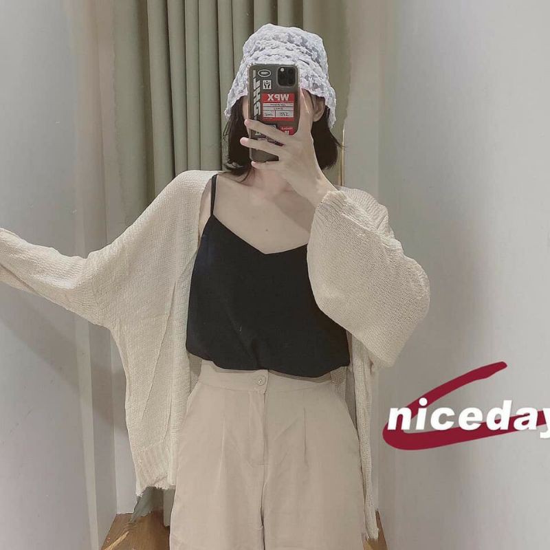Áo Khoác Len tăm Cardigan Áo Khoác Len Mỏng 2 Màu Đen Trắng Basic