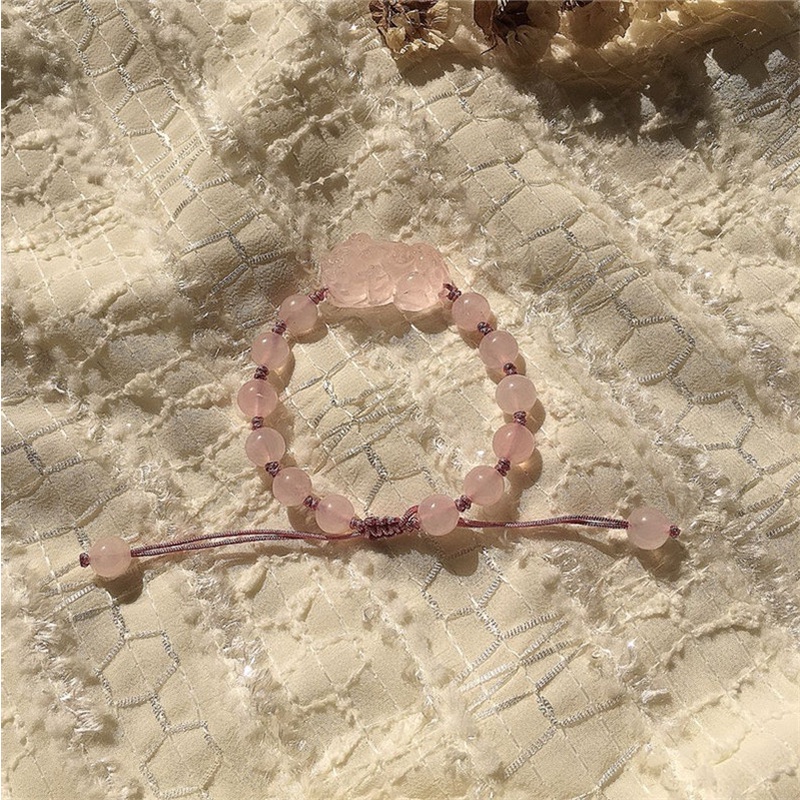 [Hàng Mới] Vòng Đeo Tay Hạt Tròn Nhỏ Màu Hồng Pixiu Tươi Mới Cho Nữ