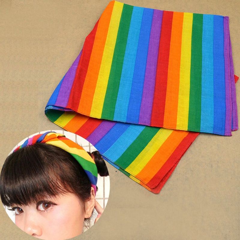 Cà Vạt Bandana Kẻ Sọc Cầu Vồng Cổ Vuông Phong Cách Hip Hop Unisex