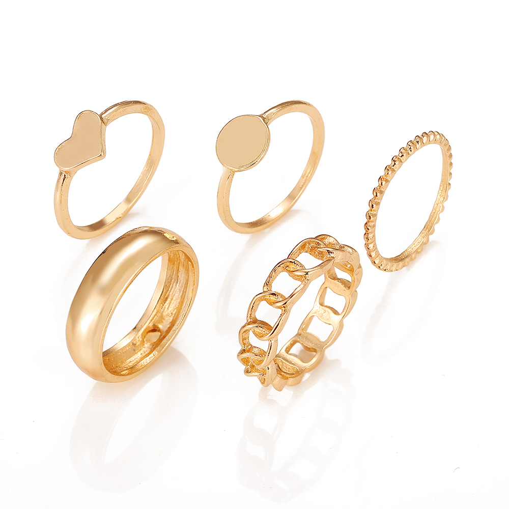 Set Nhẫn Đeo Tay Kim Loại Tạo Hình Trái Tim Cho Nữ