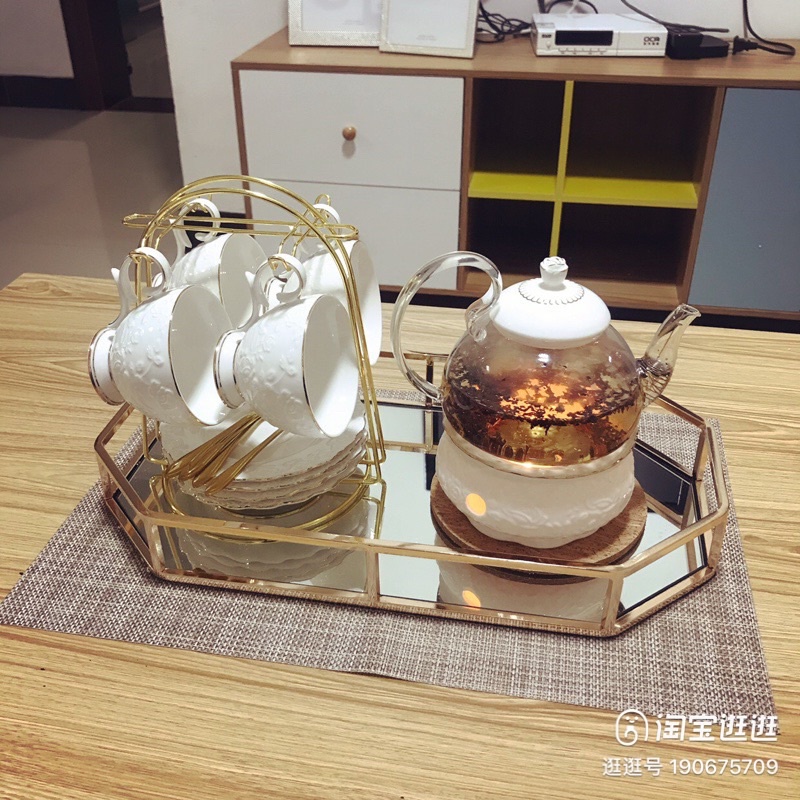 Bộ Ấm Chén Trà Chiều Hoạ Tiết Hoa Hồng Nổi Màu Trắng Kem Sang Trọng