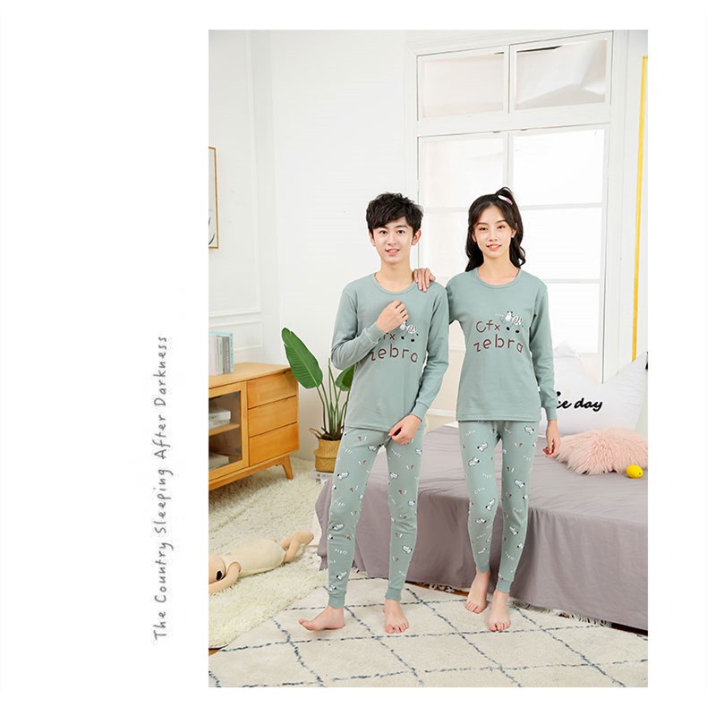Bộ Đồ Ngủ Tay Dài Chất Liệu Cotton 140cm - 175cm Thời Trang Xuân Thu Cho Nam Nữ