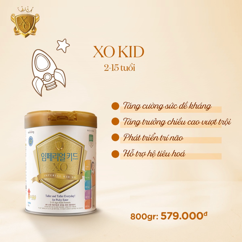 Sữa Bột Namyang Imperial Kid XO Kid GT 800g Hàn Quốc cho trẻ 2-15 tuổi khỏe mạnh, phát triển toàn diện