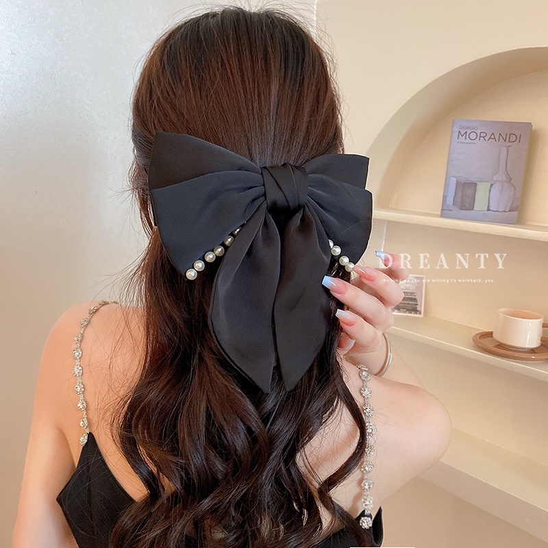 Kẹp Tóc Hình Nơ Đính Ngọc Trai Phong Cách Hepburn Sang Trọng Thời Trang