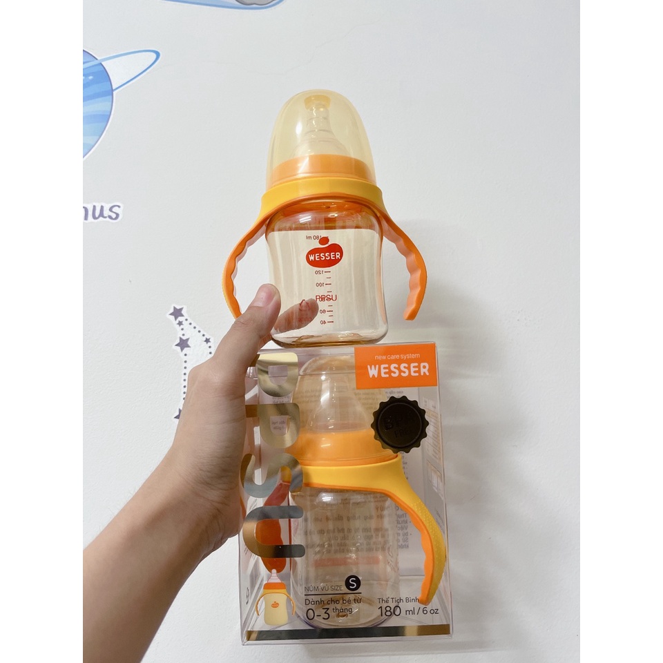 (Thanh lý bình +tay cầm) Bình Sữa PPSU Wesser cổ rộng size 180ml / 260ml