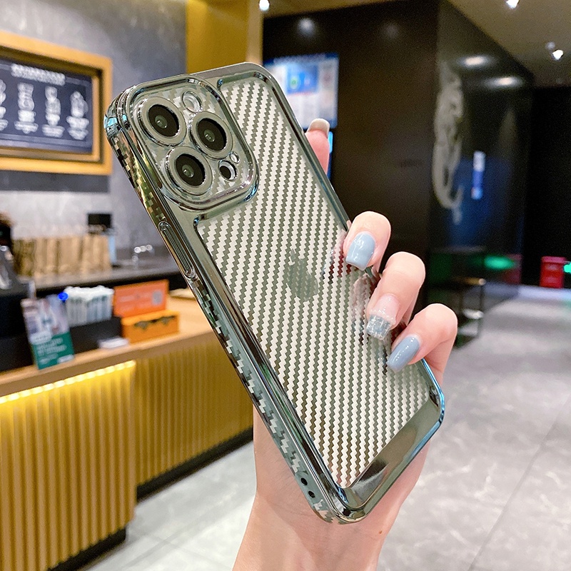 Ốp Điện Thoại Silicon Mềm Chống Sốc Họa Tiết Sợi Carbon Sang Trọng Cho iPhone 13 11 12 Pro Max XR X XS 7 8 Plus