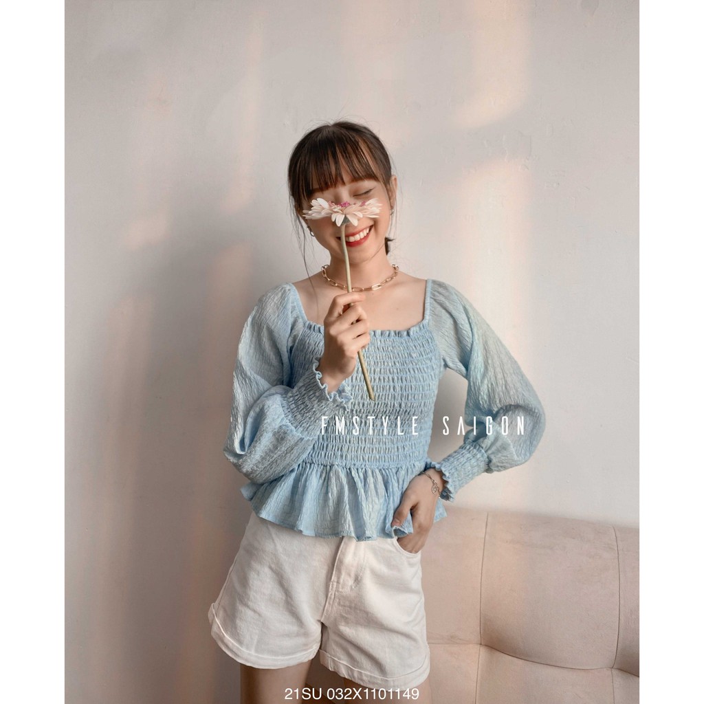 Áo tay dài nhún thân phối bèo lai ulzzang thời trang Fmstyle Saigon 21SU032X1101