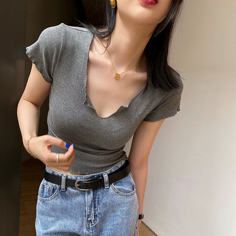 Áo Thun Nữ Croptop Cổ Chữ V Tay Ngắn Dáng Ôm Thời Trang Cá Tính Cho Nữ áo phông nữ JL-TX-83