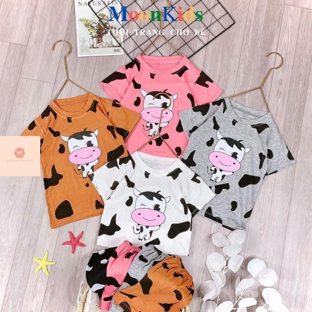 Đồ Bộ Cho BéHọa Tiết Bò SữaBộ cộc tay MinKy Mom chất liệu COTTON 100% dành cho bé trai bé gái từ 6-19k