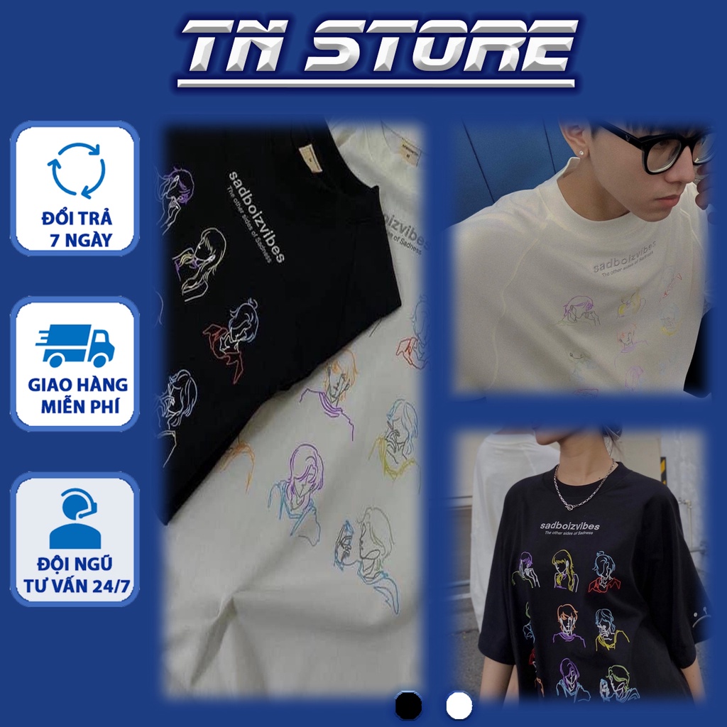 Áo thun tay lỡ form rộng SADBOIZVIBES S01 Unisex, Áo phông bộ đôi nam nữ chất cotton dày dặn - TN Store