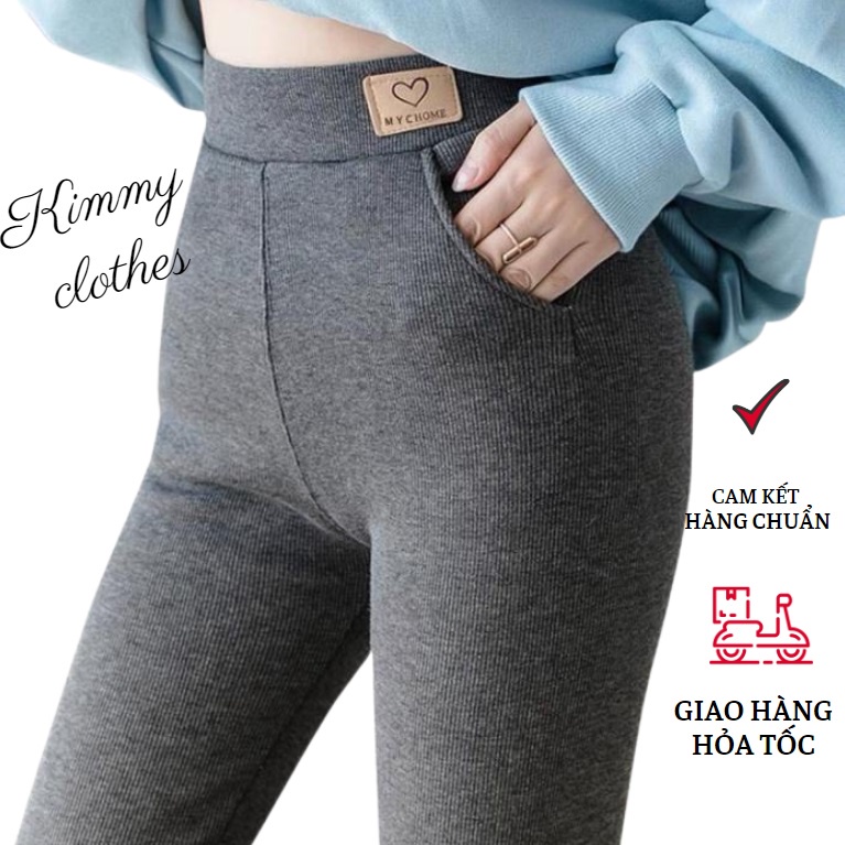 Quần leggig tăm lót lông siêu ấm, quần legging cạp cao đại hàn