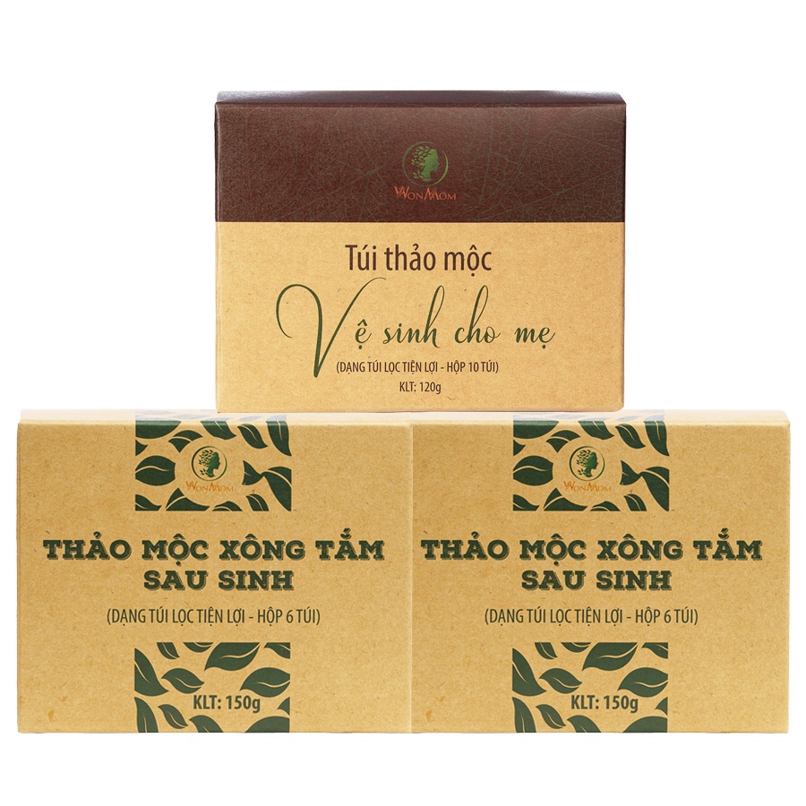 Bộ thảo mộc xông hơi cơ bản Wonmom ( 1 Hộp xông vùng kín + 2 Hộp xông tắm sau sinh loại 6 túi/hộp )