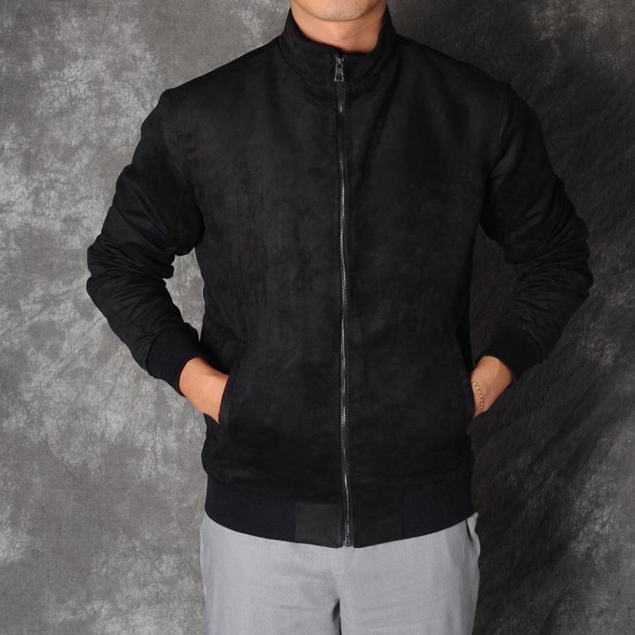 Áo khoác da lộn nam lót lông cừu cổ cao bomber đẹp cao cấp hàng hiệu mặc thu đông siêu ấm áp | BigBuy360 - bigbuy360.vn