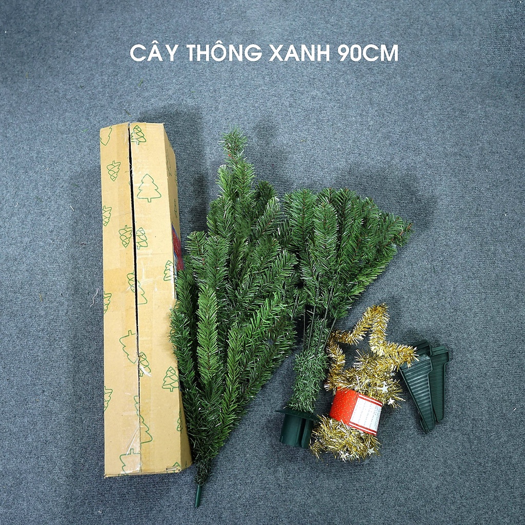 Cây thông noel 90cm, 1m2 trang trí giáng sinh cho nhà cửa, phòng khách, phòng ngủ kèm dây kim tuyến và ngôi sao đẹp