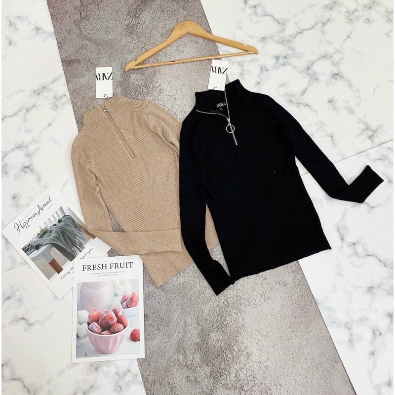 ÁO LEN TĂM NỮ CỔ TRỤ KÉO KHOÁ - 2 MÀU