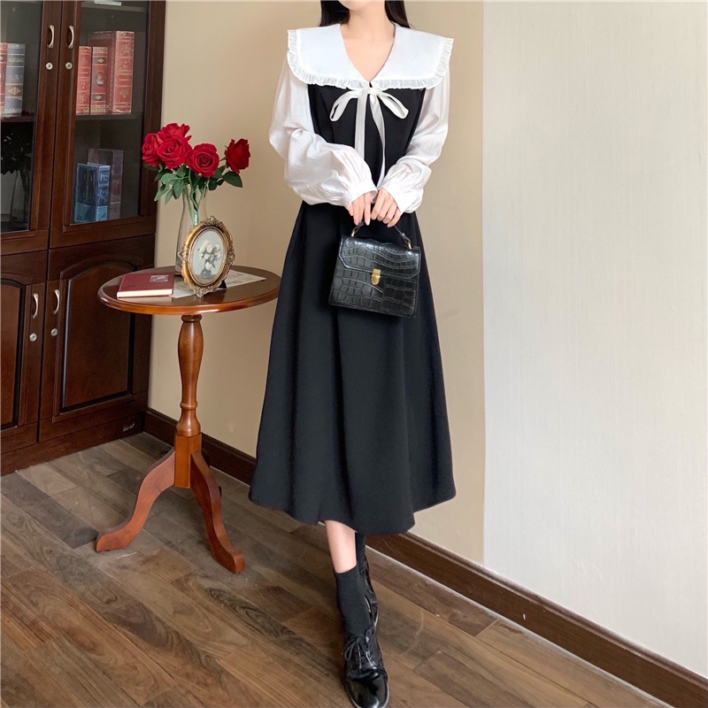 Đầm Perty cổ búp bê thời trang mùa thu Hàn Quốc mới 2022
