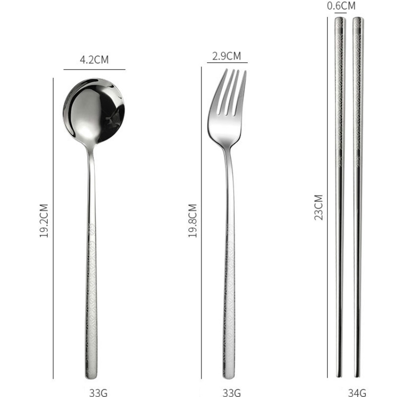 304 Food Stainless Steel Reusable 8pcs Set Metal Printing Straws Chopsticks Fork Spoon Straw W/ Cute Pouch Set