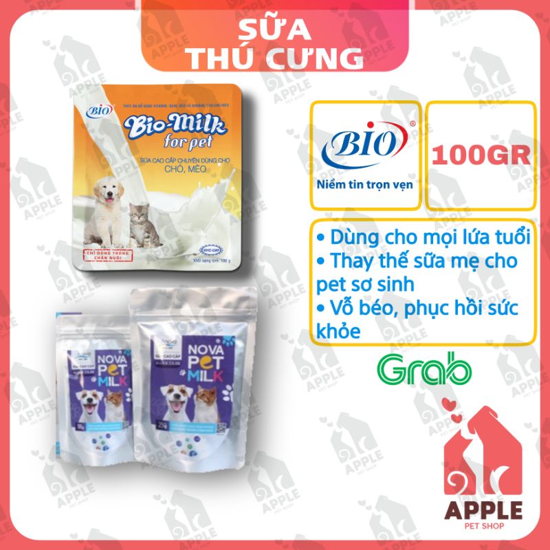 [Mã 44FMCGSALE1 giảm 10% đơn 250K] [BIO-MILK FOR PET và NOVA-PET MILK] [100GR] Sữa cao cấp chuyên dùng cho chó, mèo