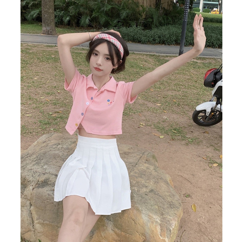 Áo polo Tay Ngắn Thêu Chữ Đơn Giản Dễ Thương