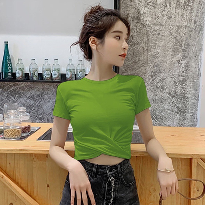 [ HOTTREND 2021] Áo phông croptop xoắn eo, cổ tim và cổ tròn, nhiều màu, cotton 4c loại 1 siêu đẹp, đủ size