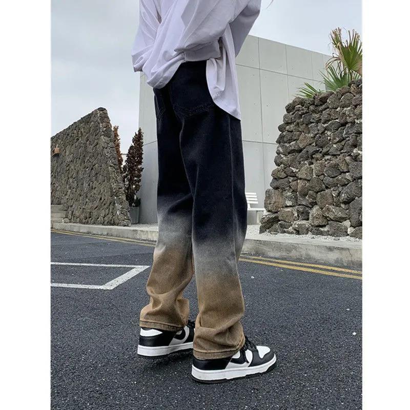 Quần jean ống rộng màu gradient phong cách hip hop dành cho nữ