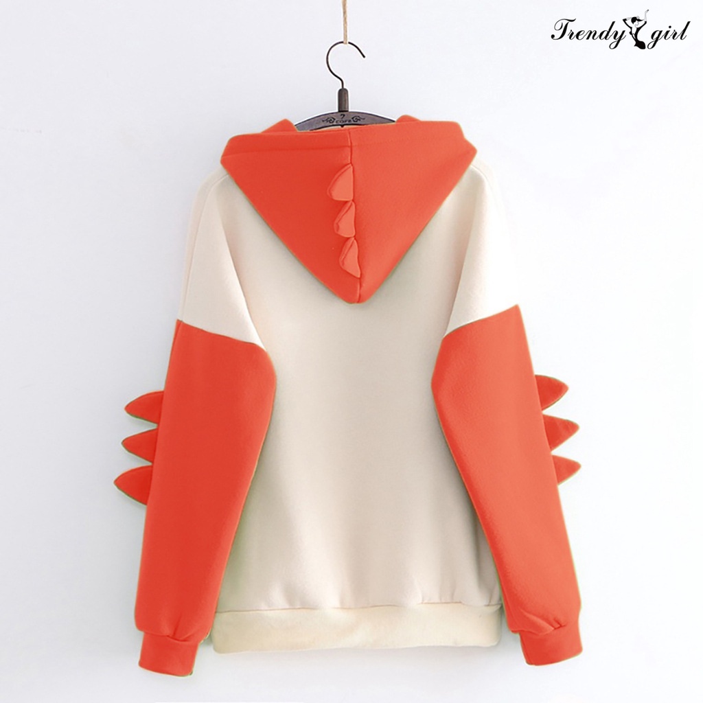 Áo Hoodie Cotton Pha Tay Dài In Họa Tiết Khủng Long Cho Bé Gái