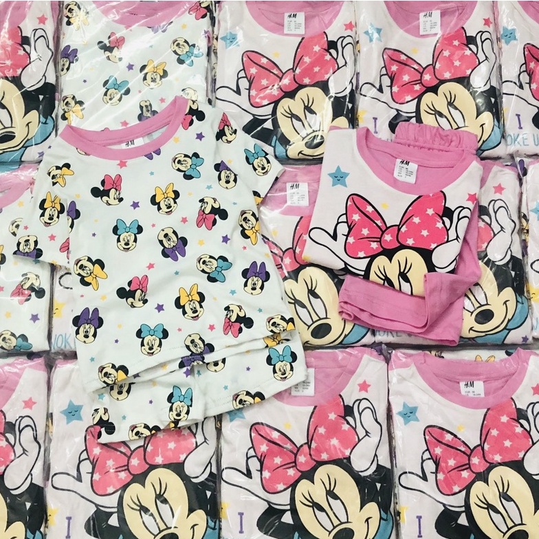 Đồ bộ cộc tay bé gái - Set 2 bộ Minnie hồng HM cho bé gái size 2-7t