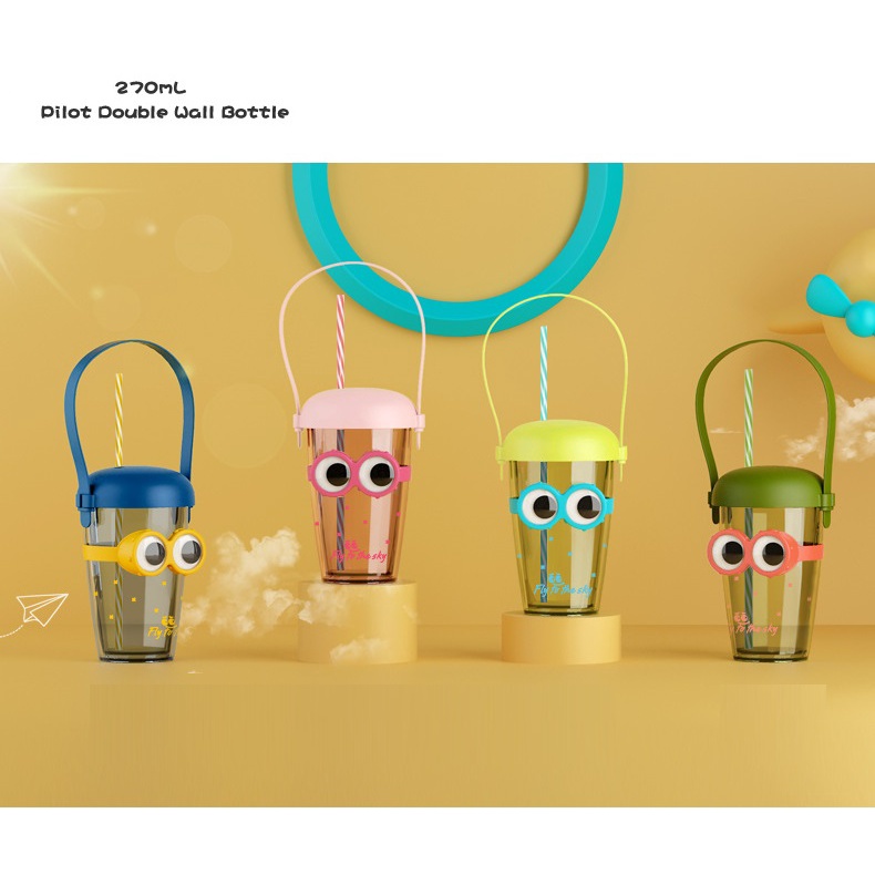 Bình nhựa có ống hút đeo mắt kính cực cute 270ml