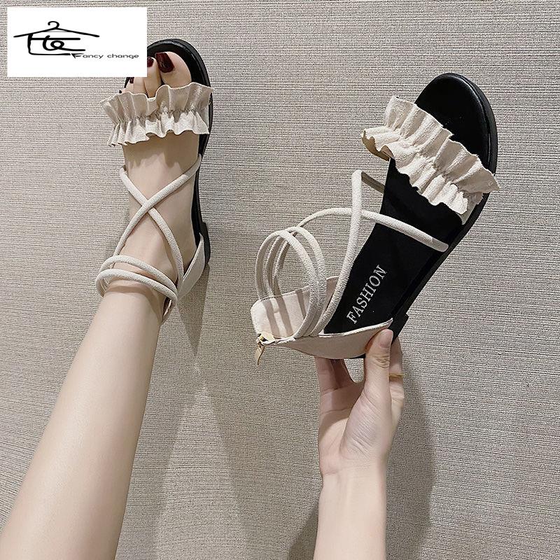 Giày Sandal Đế Bằng Quai Chéo Thời Trang Hàn Quốc Dành Cho Nữ
